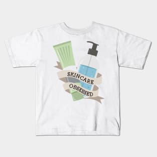 Skincare Obsessed Skincare Cream and Cleanser Banner Kids T-Shirt